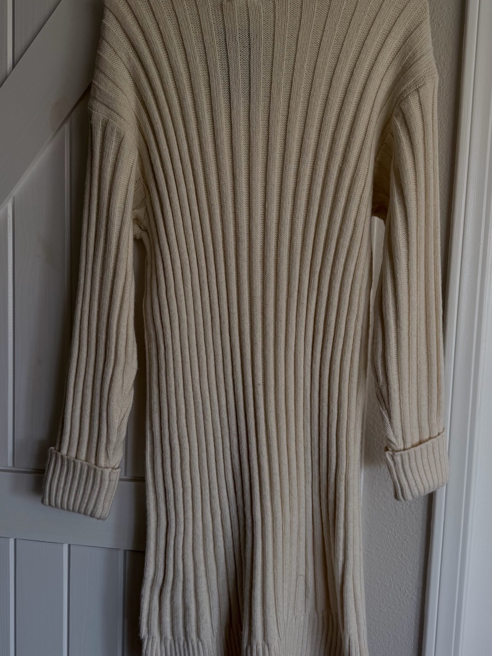 H&M Cream Ribbed Crewneck Sweater Dress